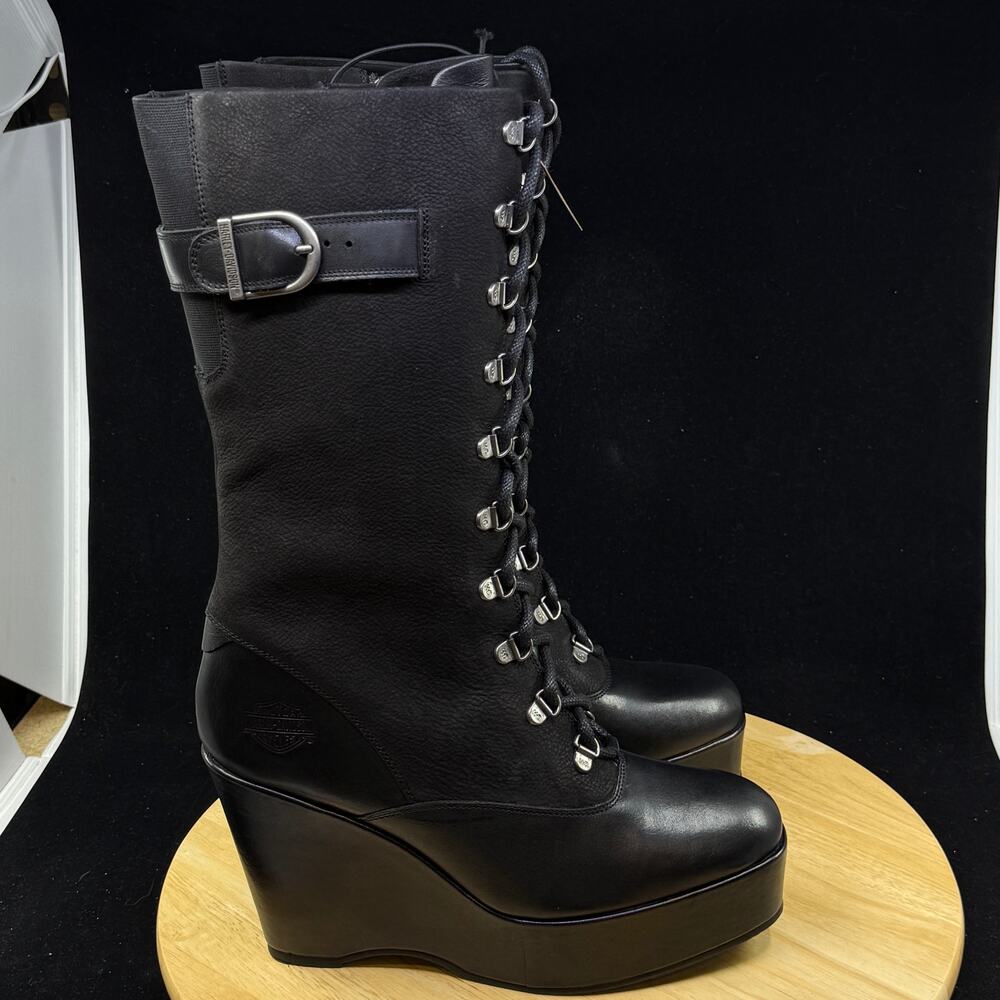 Harley-Davidson Celina 10" Wedge Black Motorcycle Boots D84732 Women's Sz 10 NEW - Picture 4 of 8